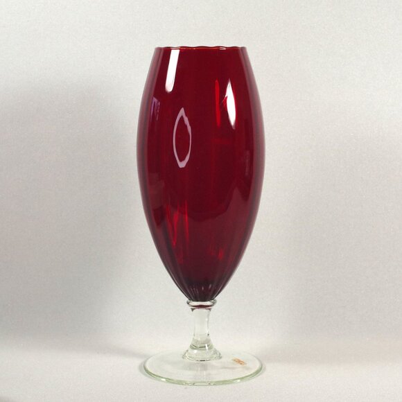 Vintage Large Empoli Ruby Red Glass Snifter 11" Tall Hand Blown Mid Century - Picture 4 of 8